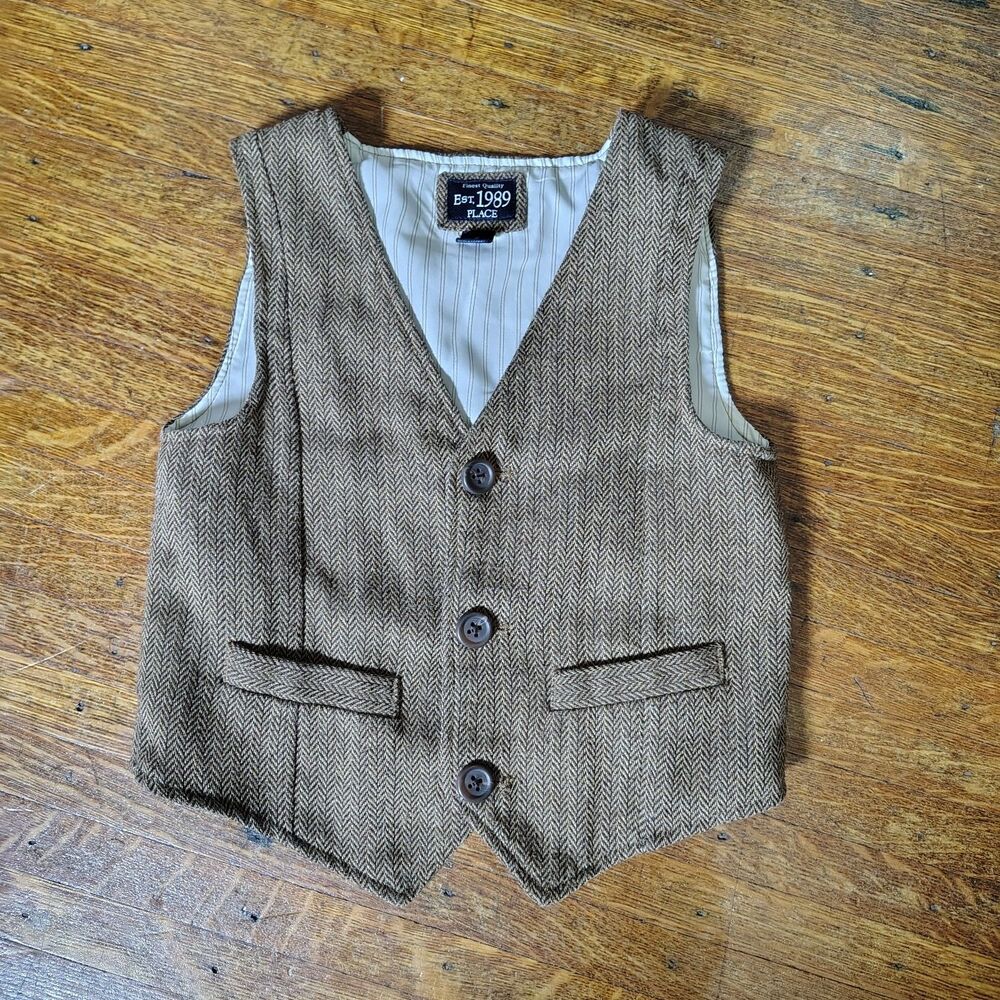 VTG Inspired Brown Herringbone Boys Vest Size 6/T751